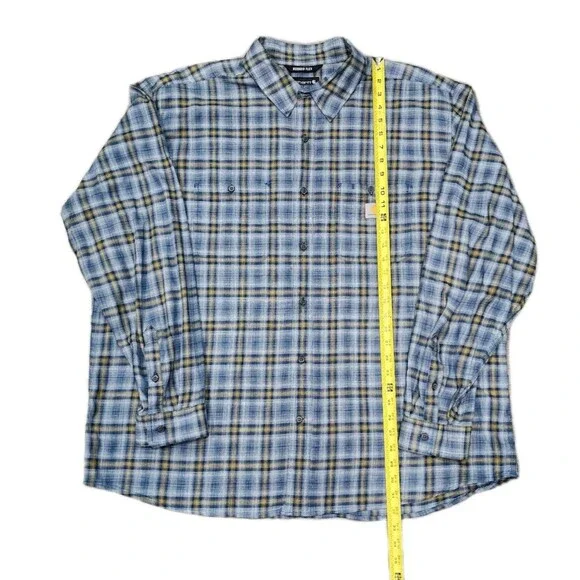 Carhartt Shirt Mens 2XL Blue Yellow Rugged Flex Relaxed Fit Stretch Button-Up - Picture 3 of 6